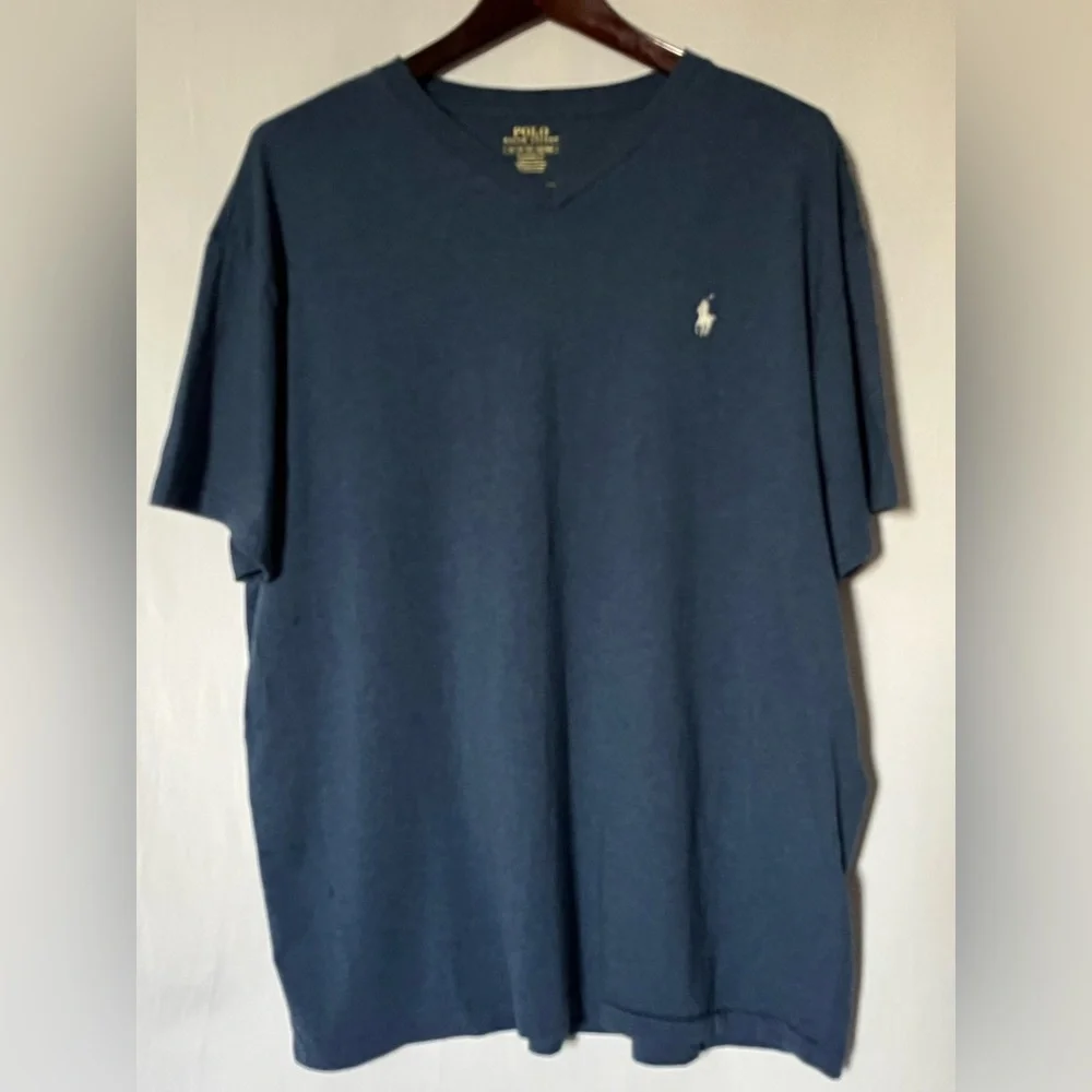 Men’s Polo by Ralph Lauren V-Neck Short Sleeve Tee - Embroidered Logo - Blue- XL